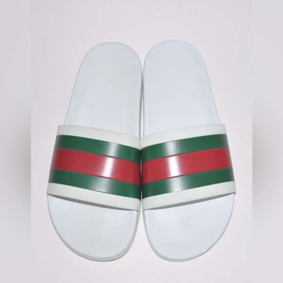 Authentic Gucci White Pool Slides Slip On Sandals Men's US Size 9 MSRP $495 - Picture 1 of 9